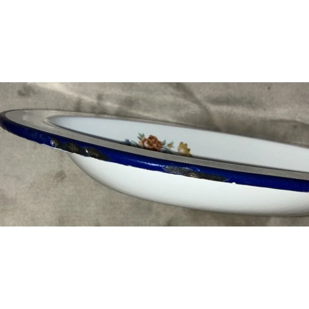 Vintage Serving Bowl Enamelware Floral 11x9